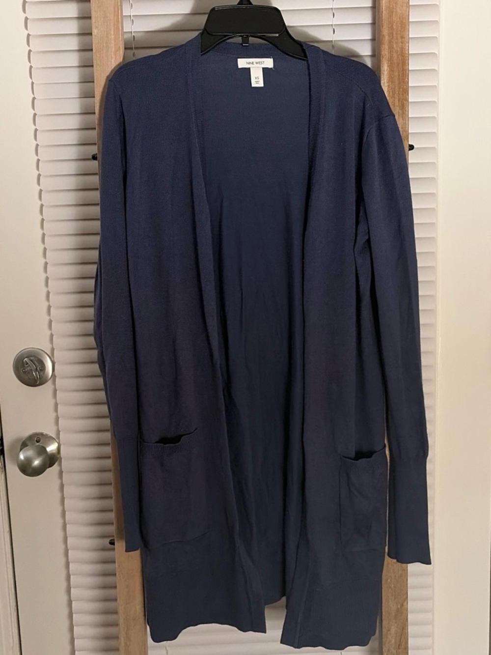 Nine West Navy Open-Front Long Cardigan with Pockets